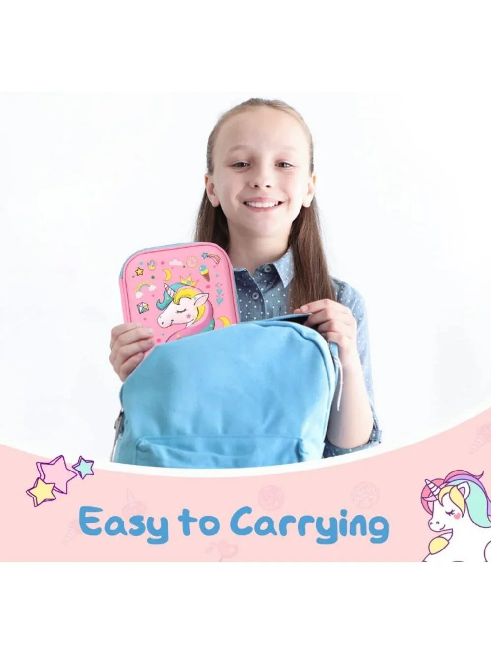 Cute Unicorn Pencil Case for Girls, Large Capacity 3D EVA School Supplies, Pink